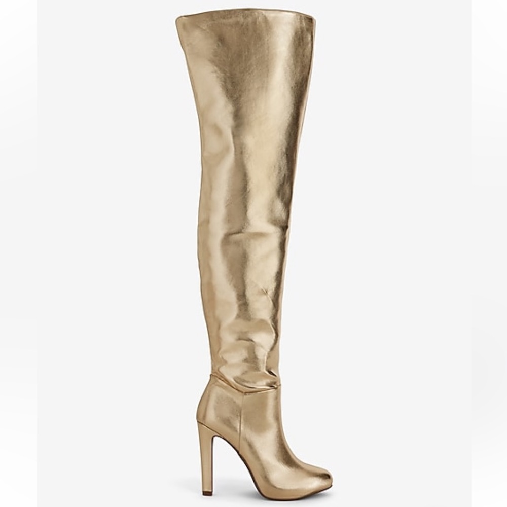 New Express Brian Atwood x Express Metallic Over The Knee Heeled Boots